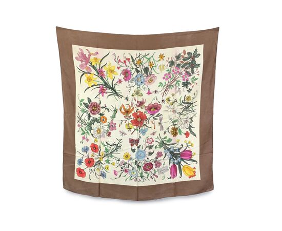 GUCCI Foulard Vintage in Seta Col. Marrone Flora