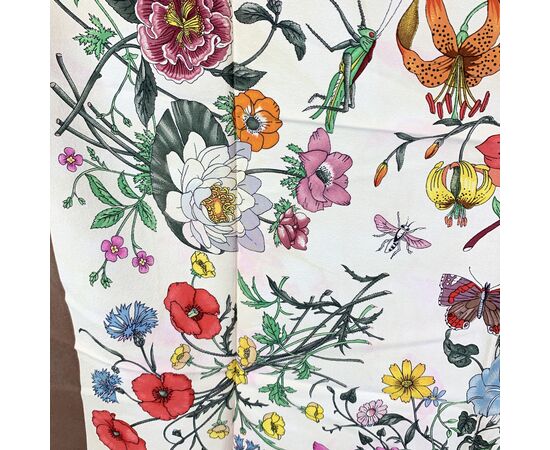 GUCCI Foulard Vintage in Seta Col. Marrone Flora