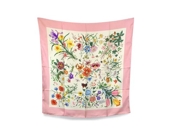 GUCCI Foulard Vintage in Seta Col. Rosa Flora