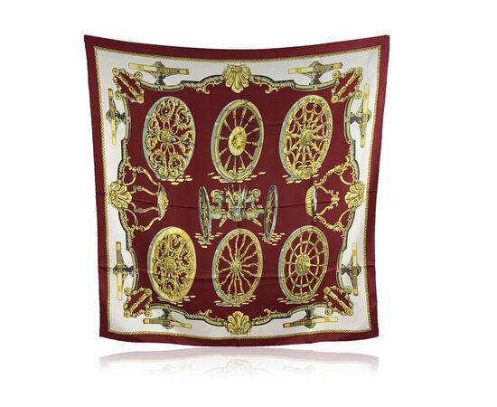 HERMES Foulard Vintage in Seta Col. Bordeaux Roues de Canon
