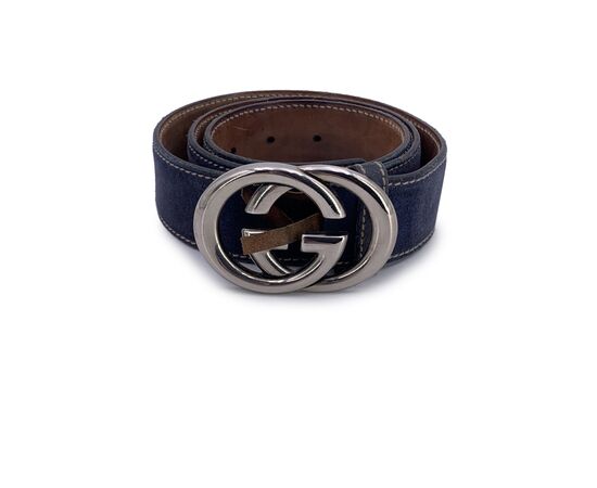GUCCI Cintura in Camoscio Col. Blu GG Buckle