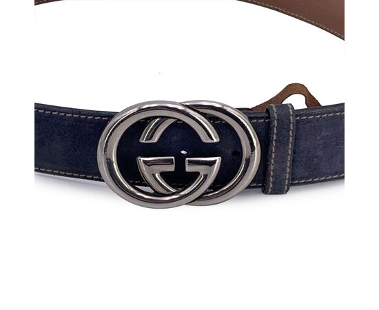 GUCCI Cintura in Camoscio Col. Blu GG Buckle