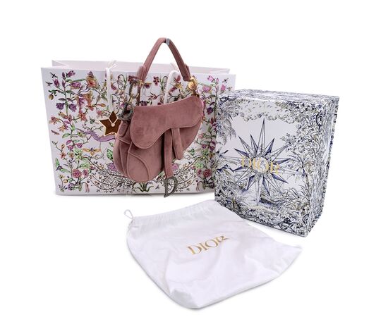 DIOR Borsa a Mano in Velluto Col. Rosa Saddle S