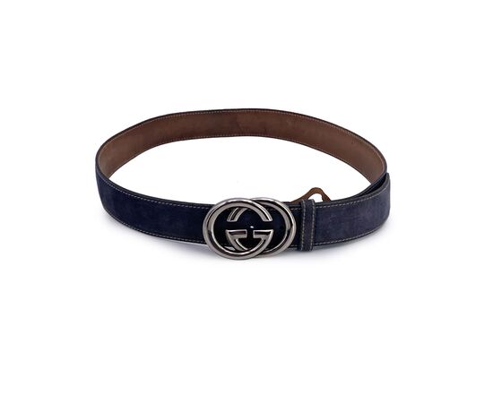 GUCCI Cintura in Camoscio Col. Blu GG Buckle