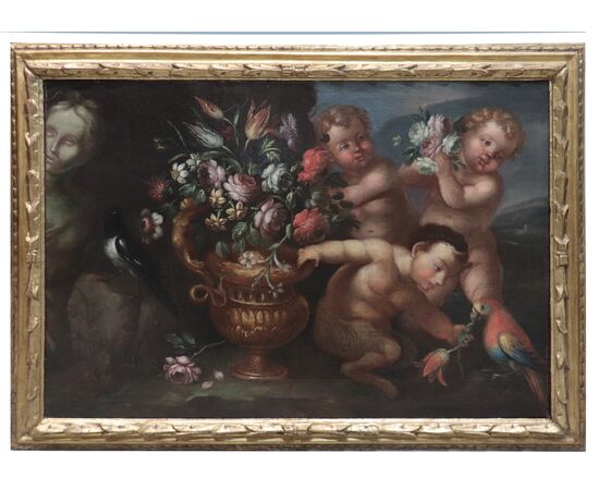 Natura Morta con Putti e fiori, Roma, fine '600