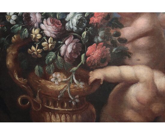 Natura Morta con Putti e fiori, Roma, fine '600