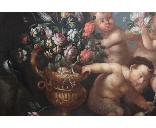 Natura Morta con Putti e fiori, Roma, fine '600