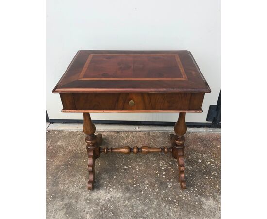 Luigi Filippo mahogany coffee table with inlaid briar top.     