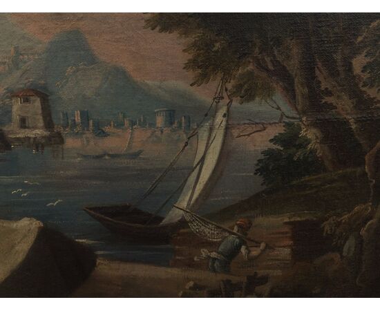 Oil on canvas 18th century landscape     