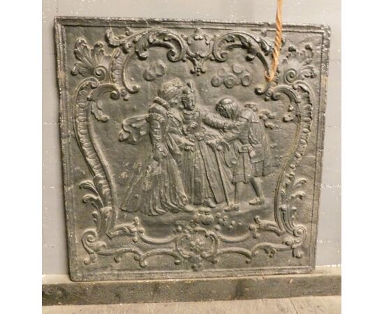 p026 - cast iron plate with characters, size l 81 x 81 cm     