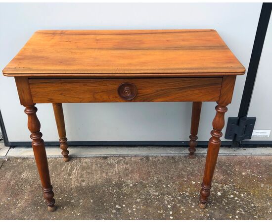 Cherry wood coffee table with one drawer. Louis Philippe period.     