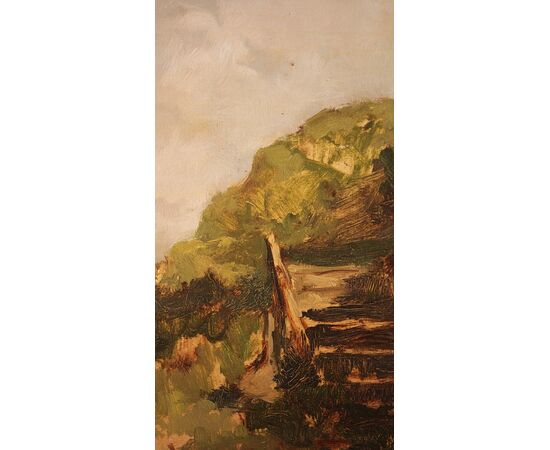 Guglielmo Pizzirani (Bologna, 1886-1971)  Paesaggio con gradinata.