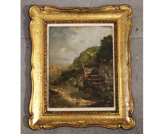 Guglielmo Pizzirani (Bologna, 1886-1971)  Paesaggio con gradinata.