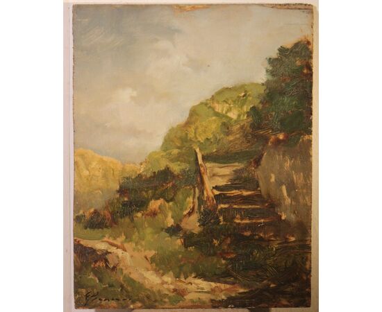 Guglielmo Pizzirani (Bologna, 1886-1971)  Paesaggio con gradinata.