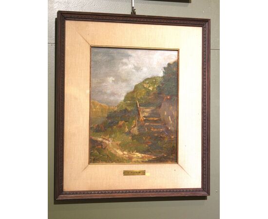 Guglielmo Pizzirani (Bologna, 1886-1971)  Paesaggio con gradinata.