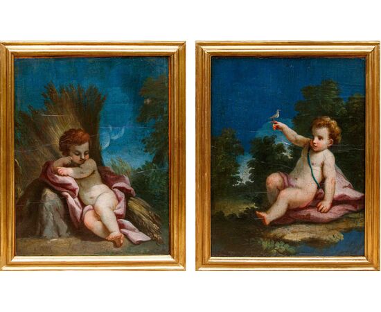 Scuola bolognese del XVIII secolo, Putti con allegorie delle stagioni