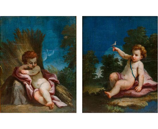 Scuola bolognese del XVIII secolo, Putti con allegorie delle stagioni