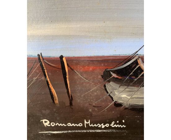 Romano Mussolini (Forlì 1927 - Roma 2006) - Paesaggio con barca.
