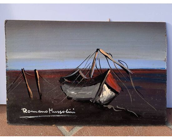 Romano Mussolini (Forlì 1927 - Roma 2006) - Paesaggio con barca.