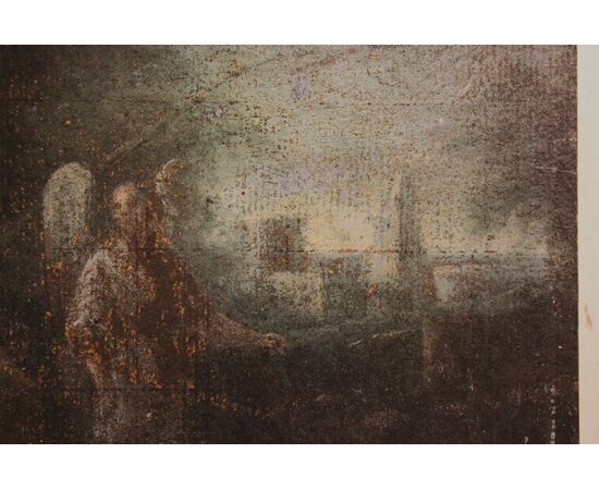 Riposo della Sacra Famiglia. | Dipinto olio su cartone, fine XVIII inizi XIX secolo
