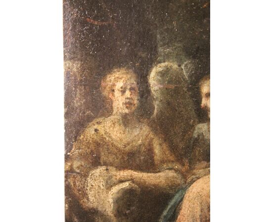 Riposo della Sacra Famiglia. | Dipinto olio su cartone, fine XVIII inizi XIX secolo
