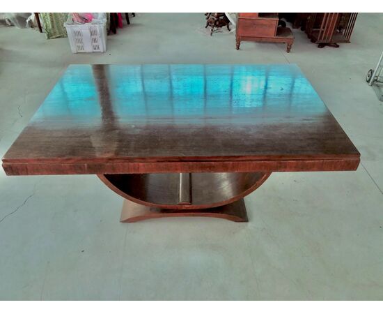 Walnut veneer table with two drawers. Deco period.     