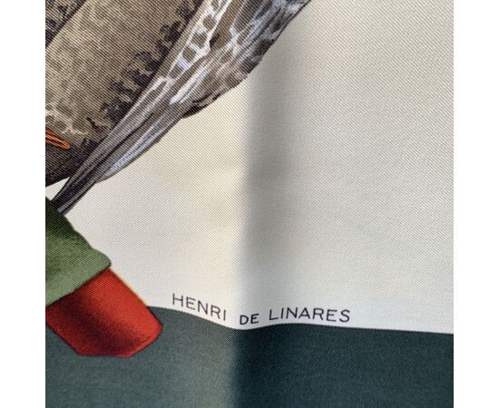 HERMES Foulard Vintage in Seta Col. Verde Chasse a Vol