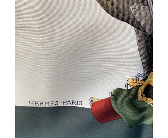 HERMES Foulard Vintage in Seta Col. Verde Chasse a Vol