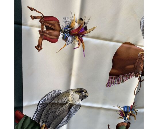 HERMES Foulard Vintage in Seta Col. Verde Chasse a Vol