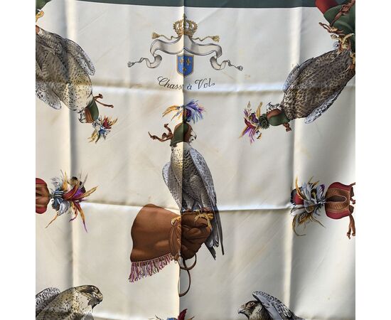 HERMES Foulard Vintage in Seta Col. Verde Chasse a Vol