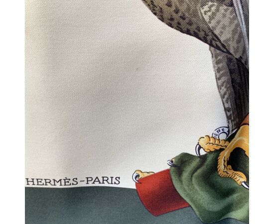 HERMES Foulard Vintage in Seta Col. Verde Chasse a Vol