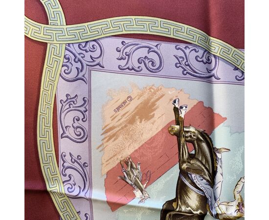 HERMES Foulard Vintage in Seta Col. Bordeaux Charreada
