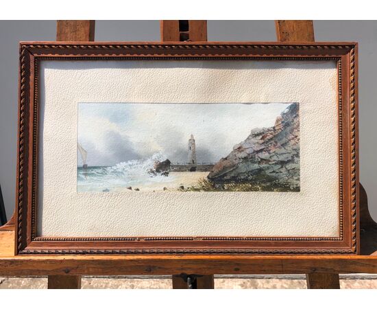 Tempera painting on paper with marine scene.France.     