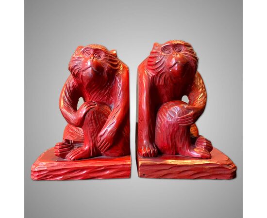 Fermalibri rossi a forma di scimmie anni '70