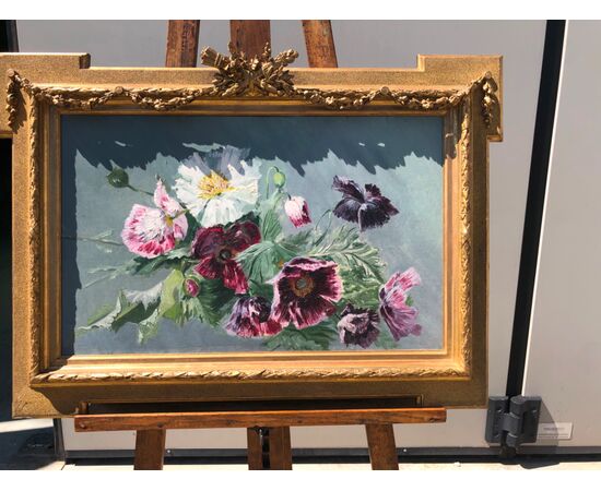 Oil painting on canvas depicting flowers.France.     