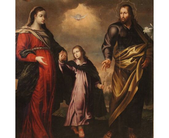 Antico dipinto italiano religioso Sacra Famiglia del XVIII secolo