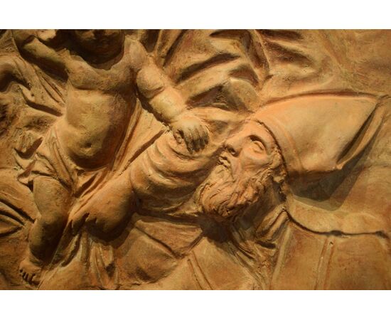 Cerchia di B. Mazzuoli - XVII-XVIII secolo - Madonna con Bambino, San Nicola da Bari e angioletto  Terracotta 