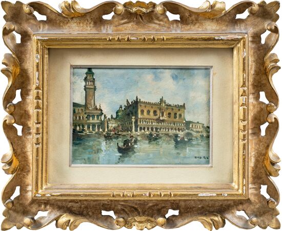 Giovanni Riva (Torino 1890 - Torino 1973) - Venezia, veduta del bacino di S. Marco con Palazzo Ducale.