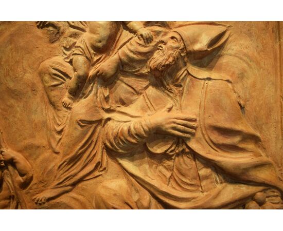 Cerchia di B. Mazzuoli - XVII-XVIII secolo - Madonna con Bambino, San Nicola da Bari e angioletto  Terracotta 