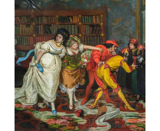 Vincenzo Colleoni (Attivo a Venezia nella seconda metà del XIX sec.) - Scena di interno con personaggi in maschera.