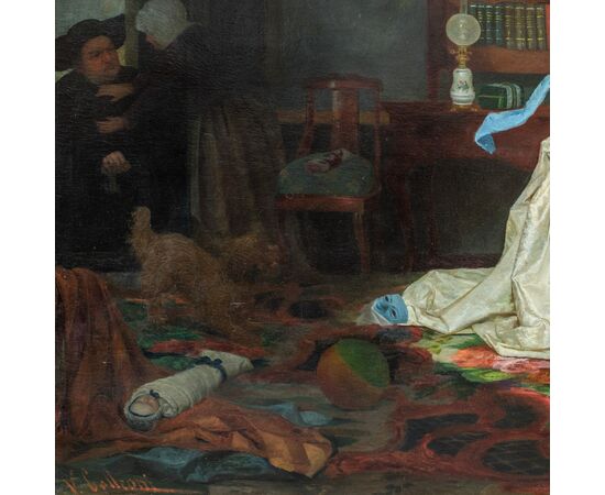 Vincenzo Colleoni (Attivo a Venezia nella seconda metà del XIX sec.) - Scena di interno con personaggi in maschera.