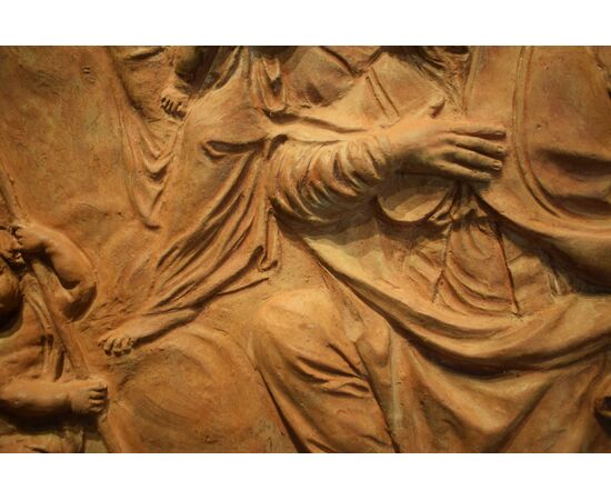 Cerchia di B. Mazzuoli - XVII-XVIII secolo - Madonna con Bambino, San Nicola da Bari e angioletto  Terracotta 