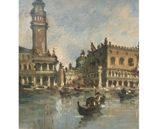 Giovanni Riva (Torino 1890 - Torino 1973) - Venezia, veduta del bacino di S. Marco con Palazzo Ducale.