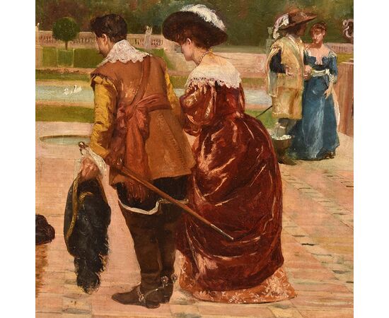 QUADRI ANTICHI, FILIPPO BARATTI, RITRATTI CON PERSONE ELEGANTI, OLIO SU TELA, XIX. (QR644)   