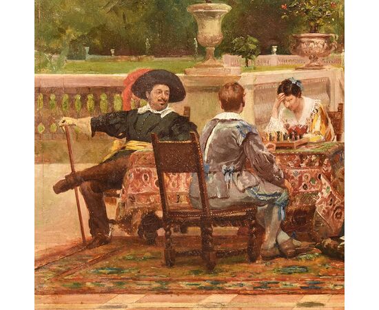 QUADRI ANTICHI, FILIPPO BARATTI, RITRATTI CON PERSONE ELEGANTI, OLIO SU TELA, XIX. (QR644)   