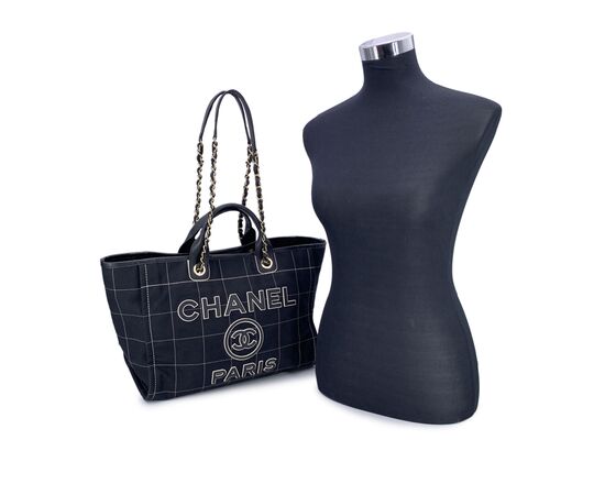 CHANEL Borsa Shopper in Tela Col. Nero Deauville L