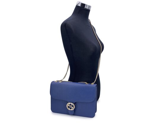 GUCCI Borsa a Tracolla in Pelle Col. Blu Interlocking M