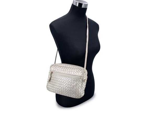 BOTTEGA VENETA Borsa a Tracolla Vintage in Pelle Col. Bianco Nodini S