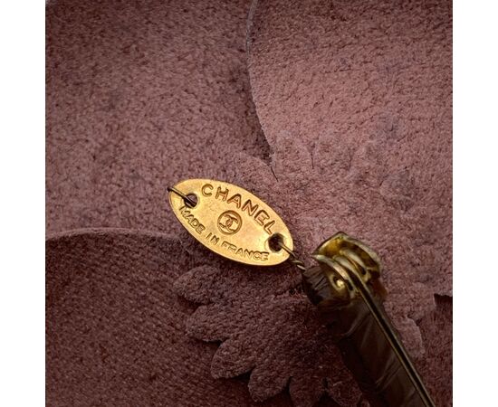CHANEL Spilla Vintage in Pelle Col. Beige Camelia