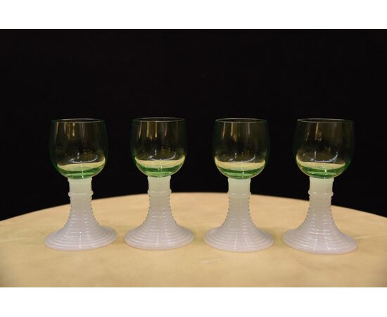 4 green crystal glasses     